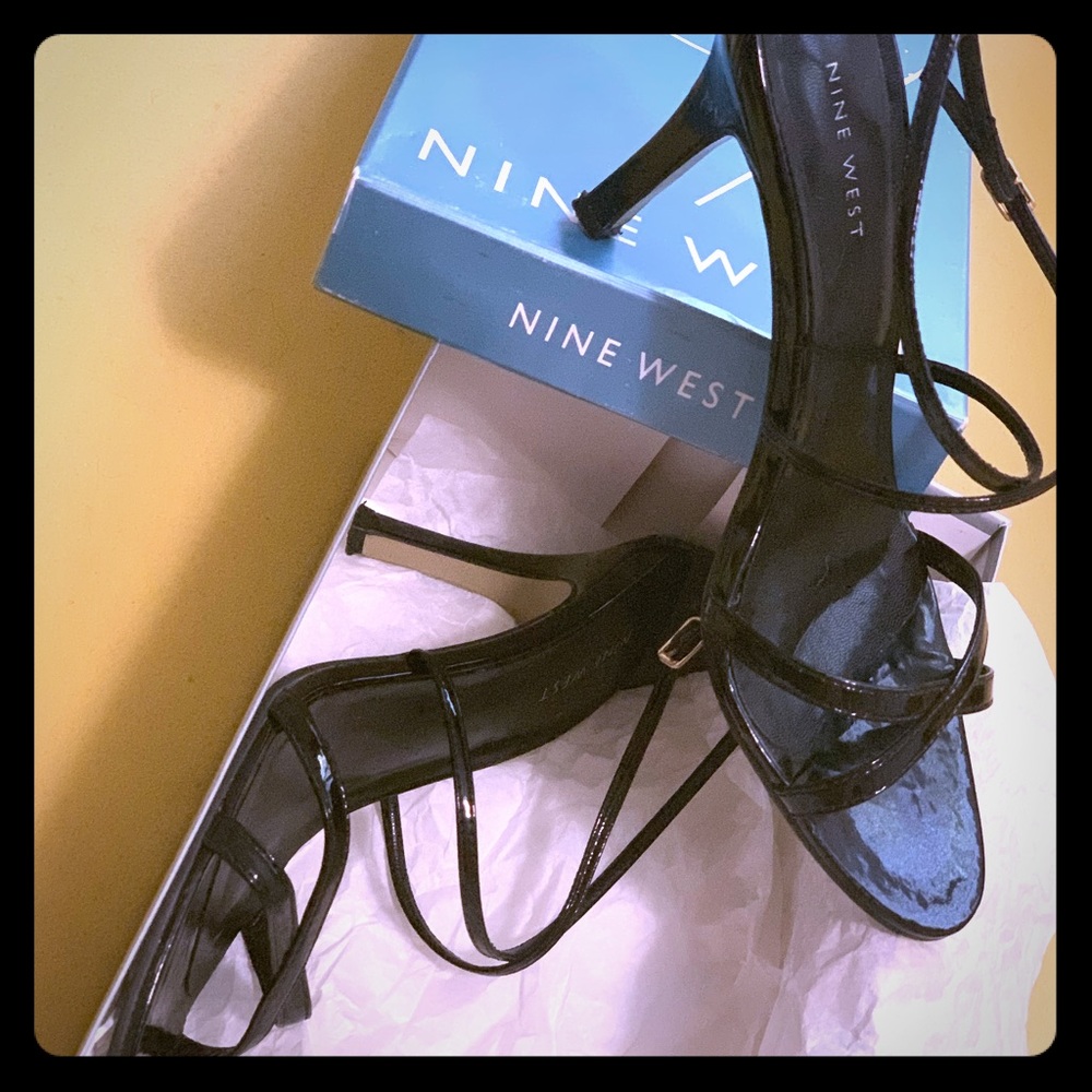 Black patent strappy heels